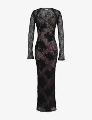 House Of Cb Womens Black Lucienne Stretch Floral-lace Maxi Dress In Black