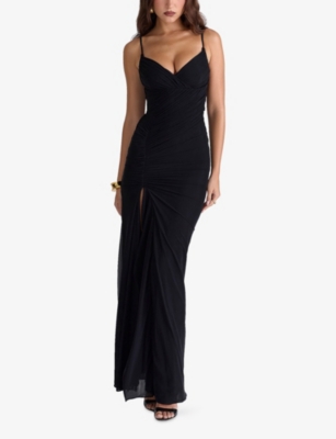 House Of Cb Womens Black Issey Draped Stretch-mesh Maxi Dress In Black