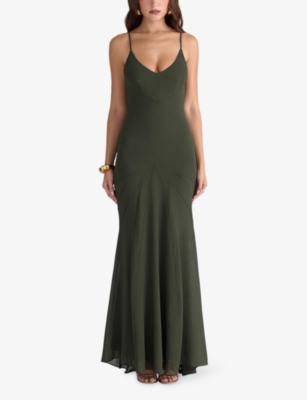House Of Cb Womens Forest Green Sacha Georgette Panelled Woven Maxi Dress In Green