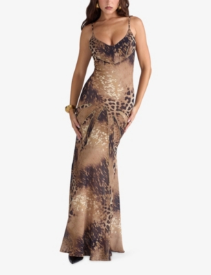 House Of Cb Womens Leopard Print Sacha Georgette Panelled Woven Maxi Dress In Gold