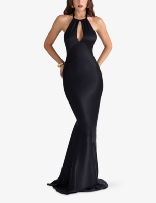 House Of Cb Womens Black Oliviana Halter-neck Satin Maxi Dress In Black