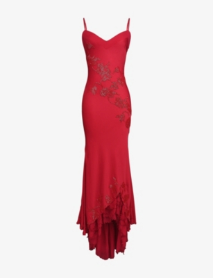 Womens House of CB Anastelle Hand-Beaded Satin Maxi Dress