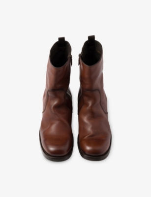 Prada Mens Leather Boots Round Toe Design In Brown