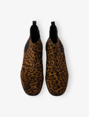 Prada Womens  Leopard-print Calf-hair Chelsea Boots In Brown