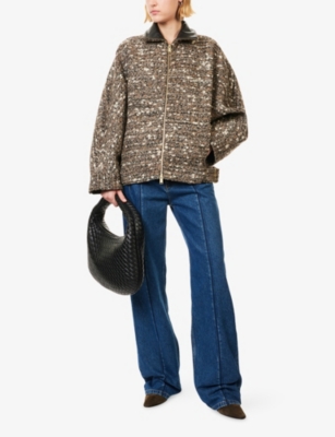 Darkpark Celine Boucle Aviator Bomber Coat In Brown