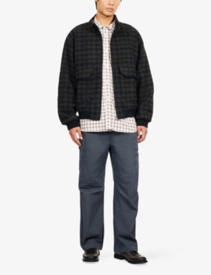 PALMES: Check-Pattern Mock-Neck Blouson Wool Jacket