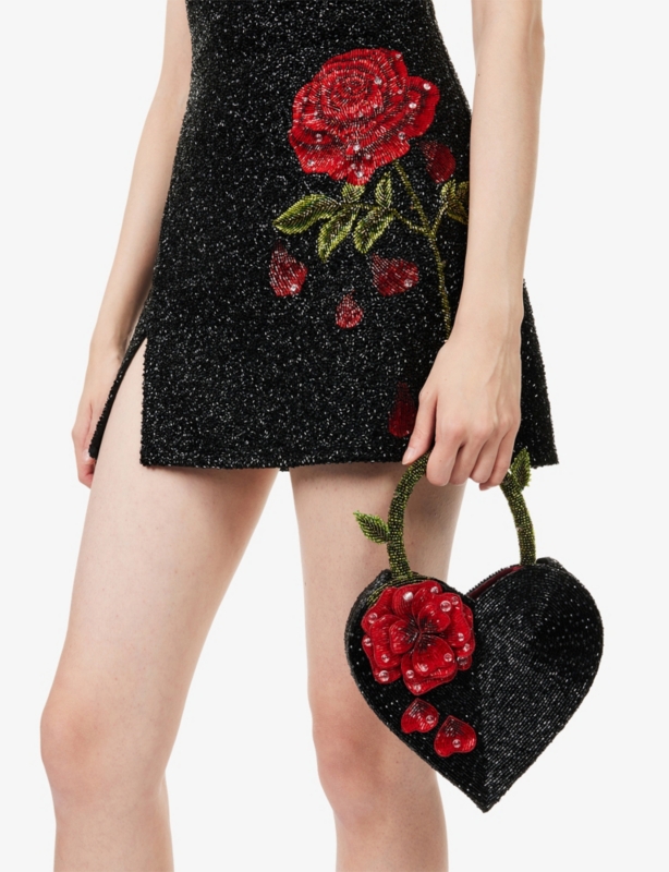 Harry Lambert for Clio Peppiatt x Disney Beaded Enchanted Rose Heart Satin Bag