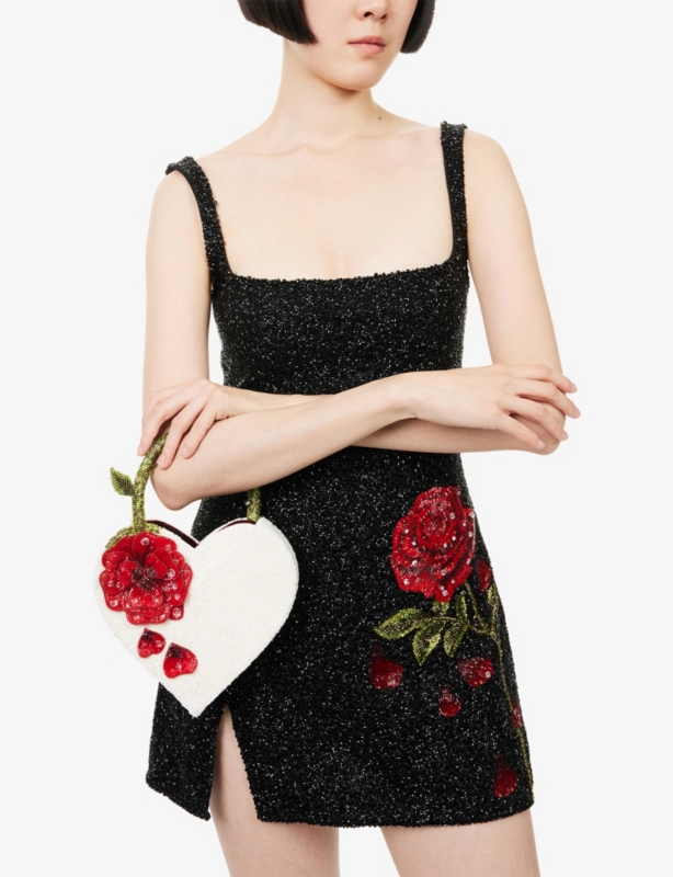 Harry Lambert for Clio Peppiatt x Disney Beaded Enchanted Rose Heart Satin Bag