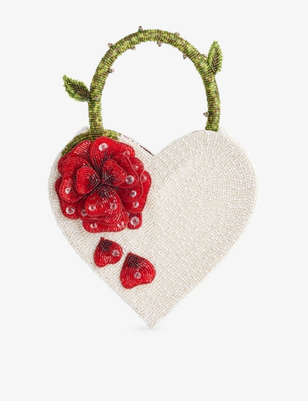 Harry Lambert for Clio Peppiatt x Disney Beaded Enchanted Rose Heart Satin Bag