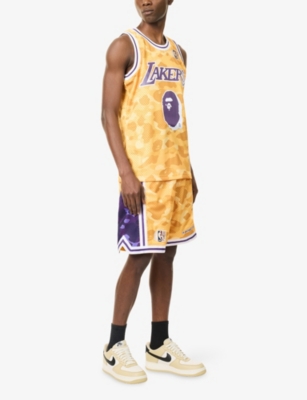 A BATHING APE: NBA Lakers Logo-Embroidered Mesh Shorts