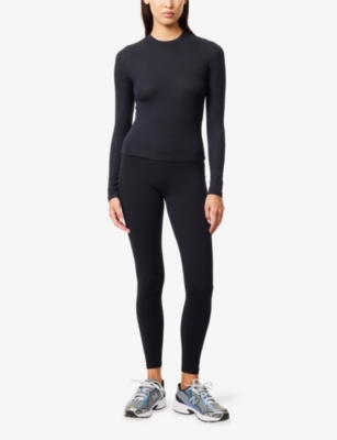 Bo+tee Womens Black Regular-fit Long-sleeves Stretch-woven Top Xs In Blue