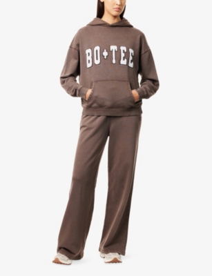 Bo+tee Womens Brown Oversized Fleece-branding Cotton-jersey Hoodie In Brown