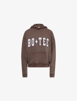 Bo+tee Womens Brown Oversized Fleece-branding Cotton-jersey Hoodie In Brown