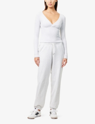 Bo+tee Womens Grey Marl Ribbed V-neck Stretch-woven Top In Gray