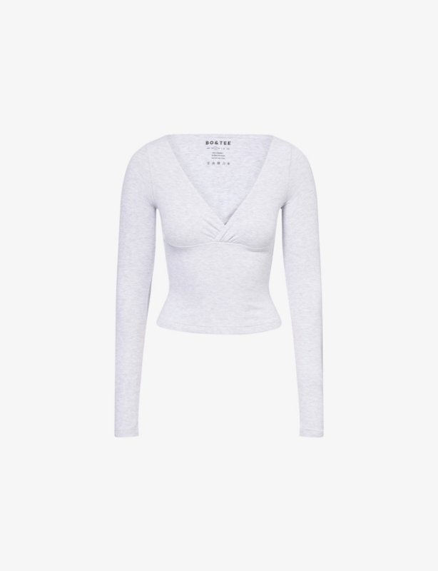 Ribbed V-Neck Stretch-Woven Top