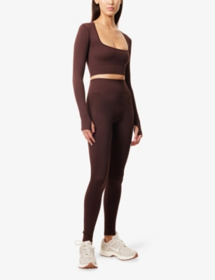 Bo+tee Womens Chocolate Square-neck Stretch-woven Crop Top In Brown