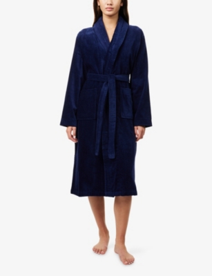 Derek Rose Womens Navy Triton Towelling Cotton Robe Xs In Blue