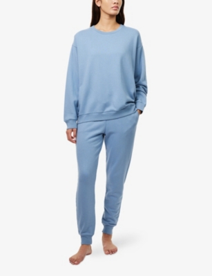 Derek Rose Womens Blue Mid-rise Tapered-leg Cotton-blend Jogging Bottoms In Blue
