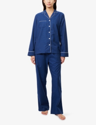 Derek Rose Womens Navy Balmoral Relaxed-fit Cotton-poplin Pyjama Set In Blue