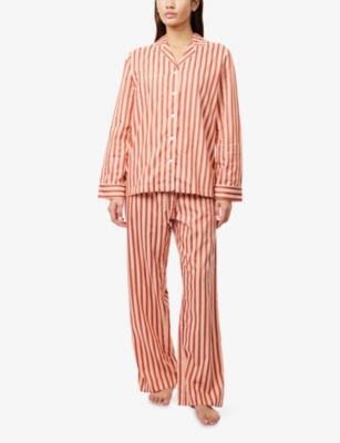 Derek Rose Womens Red Capri Striped Cotton-poplin Pyjama Set Xs In Red