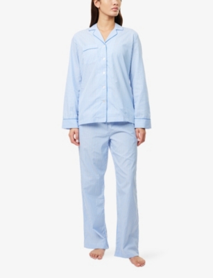 Derek Rose Womens Blue James Striped Cotton-poplin Pyjama Set Xl In Blue