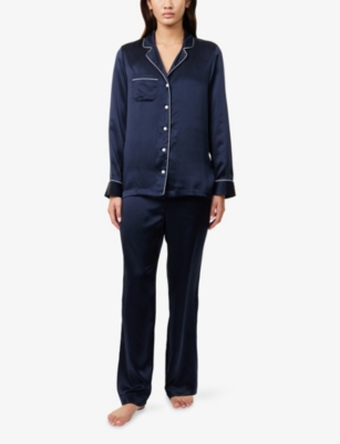 Derek Rose Womens Navy Bailey Relaxed-fit Silk Pyjama Set In Blue
