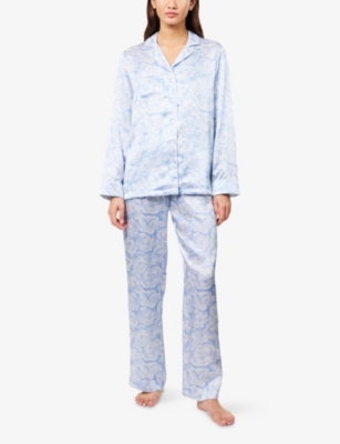 Derek Rose Womens Blue Rose-print Silk Pyjamas In Blue