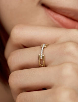 Monica Vinader Womens Signature Link 18ct Gold Vermeil Plated Sterling Silver And 0.055ct Lab-grown Diamond Ring In Gold