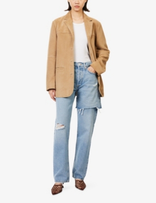 Agolde Womens Release (auth Md Indigo) Amryn Distressed Straight-leg Denim Jeans In Blue