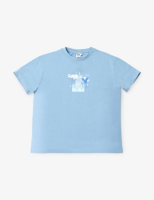 The Disney Store At Selfridges Womens Blue Disney X Skinnydip Unisex Disneyland Enjoy Cotton-jersey T-shirt In Blue