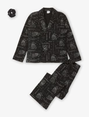 The Disney Store At Selfridges Womens Black Disney X Skinnydip Unisex Graphic-print Cotton Pyjama Set With Scrunchie Xl In Black