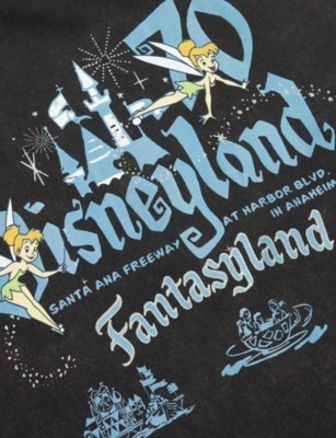 The Disney Store At Selfridges Womens Grey Disney X Skinnydip Unisex Tinker Bell Graphic Acid Wash Cotton-jersey T-shirt In Gray