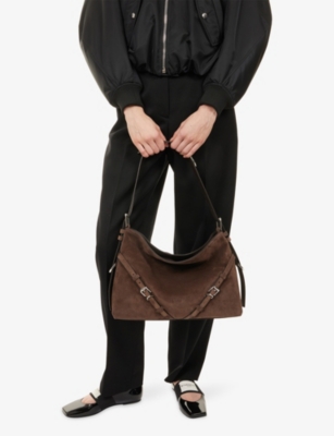 Givenchy Womens Ebony Brown Silver Voyou Medium Suede Shoulder Bag In Brown