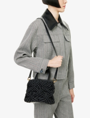 Amanu Womens Black The Zazibar Leather Top Handle Bag In Black