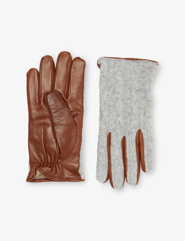 Cable-Knit Leather Gloves