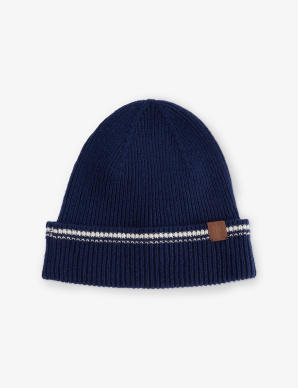 Striped-Trim Cashmere Beanie