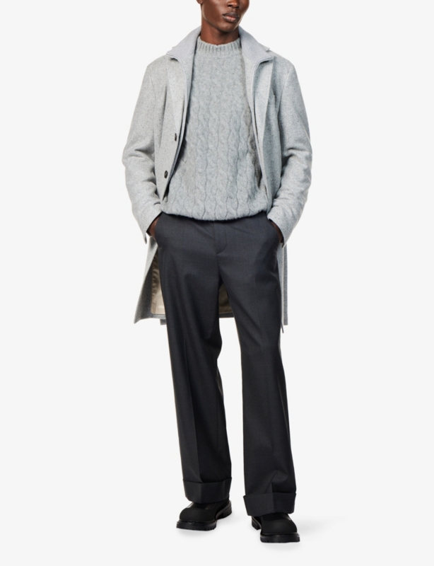 Cable-Knitted Long-Sleeve Wool-Cashmere Blend Jumper