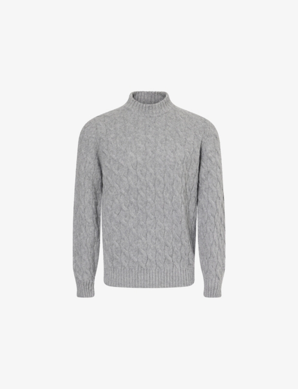 Cable-Knitted Long-Sleeve Wool-Cashmere Blend Jumper
