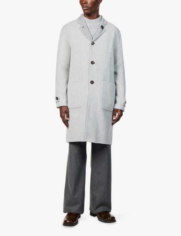 Reversible Stand-Collar Wool-Cashmere Blend Coat