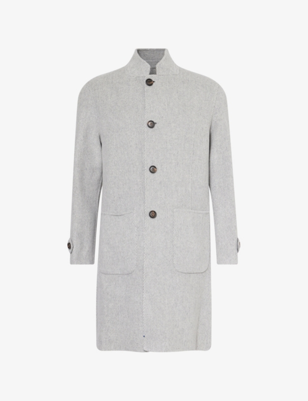 Reversible Stand-Collar Wool-Cashmere Blend Coat