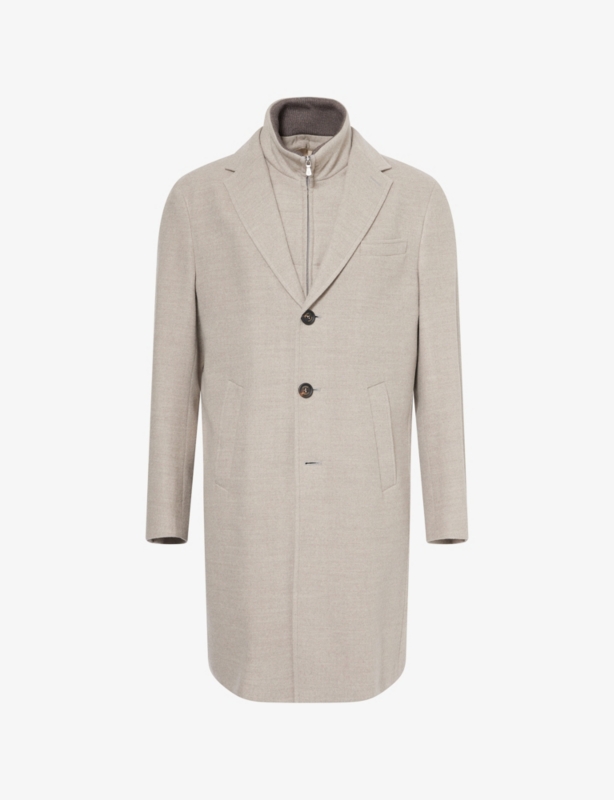 Bib Notched-Collar Wool Overcoat