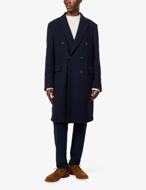 Double-Breasted Long-Sleeve Wool Blend Overcoat