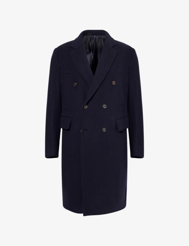 Double-Breasted Long-Sleeve Wool Blend Overcoat