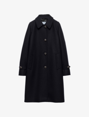 Prada Womens Blue Single-breasted Double Wool Loden Coat In Blue