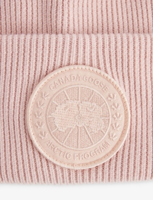 Canada Goose Womens Vintage Rose Arctic Toque Logo-patch Wool Beanie Hat In Pink
