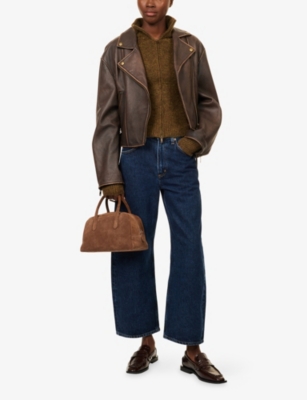 Agolde Womens Pendulum (medium Indigo) Low Curve Wide-crop-leg Denim Jeans In Blue