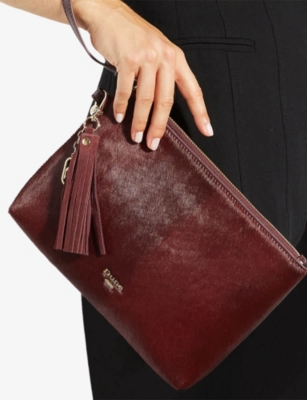 Dune Womens Burgundy Leather Sleigh Branded Leather Pouch In Burgundy