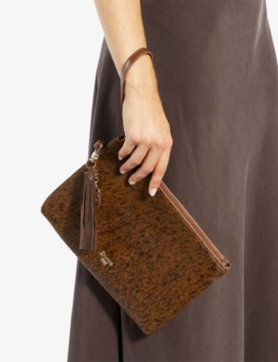 Dune Womens Brown Leather Sleigh Branded Leather Pouch In Brown