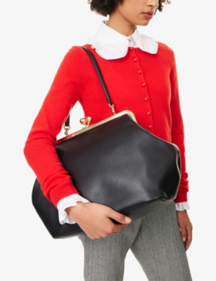 Coach Womens Black Large Kisslock Leather Shoulder Bag In Black