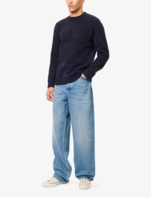 Nobl Mens Navy Cameron Crewneck Textured Knitted Jumper Xl In Blue